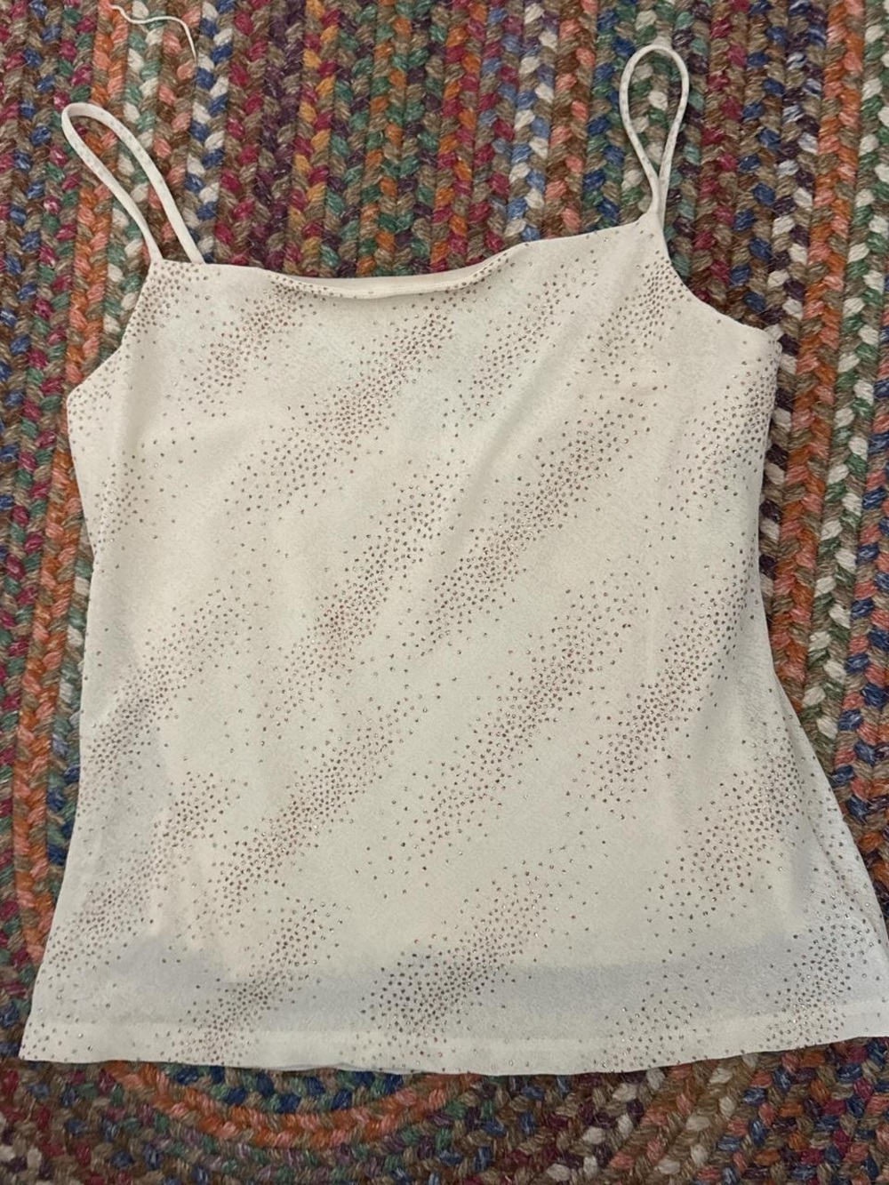 Cream Rainbow High neck mesh Rhinestone Spaghetti-Strap Camisole